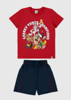 Conjunto Infantil Menino Champions Looney Tunes Em Algodão Malwee Kids Vermelho