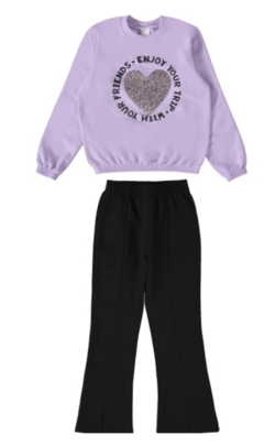 CONJUNTO INFANTIL MENINA CALÇA BOOTCUT EM MOLETOM MALWEE KIDS ROXO - comprar online