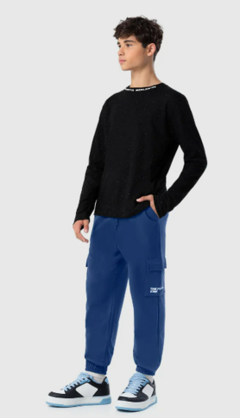 CALÇA MENINO JOGGER BOLSO CARGO EM MOLETOM FLANELADO MALWEE KIDS AZUL - comprar online