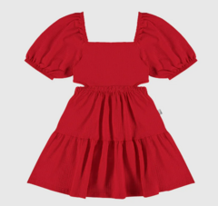 Vestido Infantil Detalhe Vazado Em Malha Texturizada Malwee Kids Vermelho