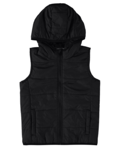 COLETE INFANTIL UNISSEX PUFFER COM CAPUZ EM TAFETÁ MALWEE KIDS PRETO
