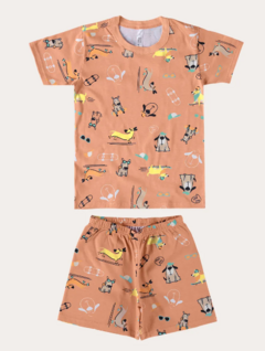 PIJAMA INFANTIL MENINO ESTAMPADO EM ALGODÃO MALWEE KIDS LARANJA