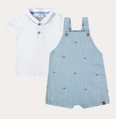CONJUNTO INFANTIL MENINO CAMISETA E MACACÃO VISCOLINHO MALWEE KIDS BRANCO