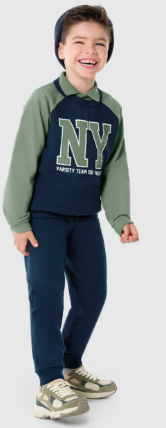 CONJUNTO INFANTIL MENINO BLUSÃO NEW YORK EM MOLETOM FLANELADO MALWEE KIDS AZUL