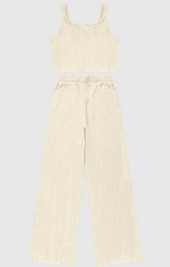 Conjunto Menina Cropped E Calça Wide Leg Em Malha Texturizada Malwee Kids Off White
