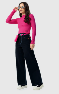 CALÇA MENINA WIDE LEG CINTURA MÉDIA EM SARJA COM ELASTANO MALWEE KIDS PRETO