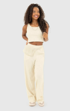 Conjunto Menina Cropped E Calça Wide Leg Em Malha Texturizada Malwee Kids Off White - comprar online