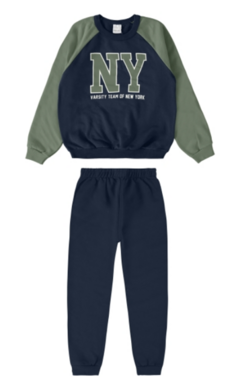CONJUNTO INFANTIL MENINO BLUSÃO NEW YORK EM MOLETOM FLANELADO MALWEE KIDS AZUL - comprar online