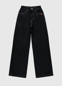CALÇA MENINA WIDE LEG CINTURA MÉDIA EM SARJA COM ELASTANO MALWEE KIDS PRETO - comprar online