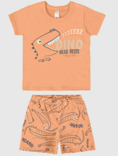 Pijama Infantil Menino Estampa Dino + Aplique Em Algodão Malwee Kids Laranja - comprar online
