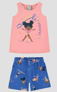 Conjunto Infantil Menina J'aime Sport! Em Algodão Malwee Kids Salmão
