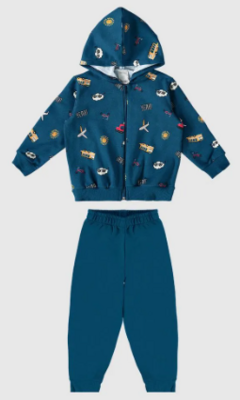 CONJUNTO INFANTIL MENINO JAQUETA ESTAMPADA COM CAPUZ EM MOLETOM MALWEE KIDS