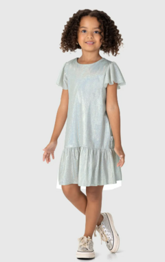 Vestido Infantil Evasê Em Malha Metalizada Malwee Kids Furta-Cor na internet