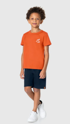 Conjunto Infantil Menino Camiseta Estampa Frente E Costas Malwee Kids Laranja