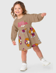VESTIDO INFANTIL PATRULHA CANINA® EM MOLETOM FLANELADO MALWEE KIDS MARROM
