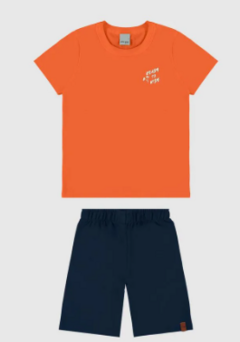 Conjunto Infantil Menino Camiseta Estampa Frente E Costas Malwee Kids Laranja - comprar online