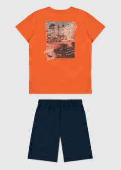 Conjunto Infantil Menino Camiseta Estampa Frente E Costas Malwee Kids Laranja na internet