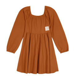 VESTIDO MENINA MANGA LONGA EM MOLETINHO STRETCH LINHO - CARINHOSO MARROM