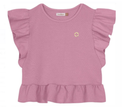 Blusa Menina Cropped Com Babados Em Malha Texturizada - Carinhoso Rosa - comprar online