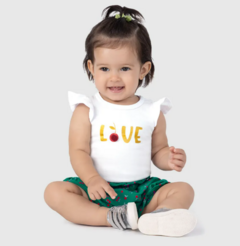 Conjunto Infantil Menina Body Estampa + Pompom Em Algodão Malwee Kids Branco - comprar online