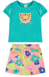 Conjunto Infantil Menina Estampa + Pompom Em Algodão Malwee Kids Verde