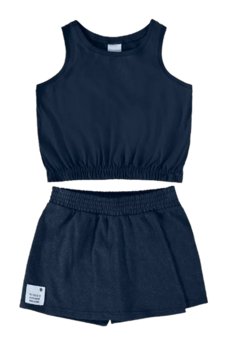 CONJUNTO INFANTIL MENINA REGATA EM MEIA MALHA E MOLETINHO ECO MALWEE KIDS AZUL