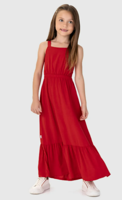 Vestido Infantil Longo Amarração Costas Em Viscose Malwee Kids Vermelho na internet
