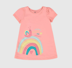 Vestido Infantil Manga Curta Vamos Brincar No Jardim? Em Algodão Malwee Kids Rosa