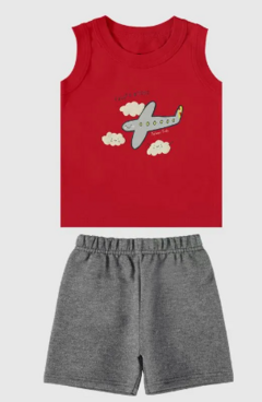 Conjunto Infantil Menino Estampa + Puff Em Algodão Malwee Kids Vermelho