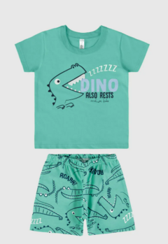 Pijama Infantil Menino Estampa Dino + Aplique Em Algodão Malwee Kids Verde - comprar online