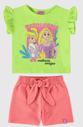 Conjunto Infantil Menina Melhores Amigas Princesas Disney Malwee Kids Verde