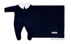 Saída de Maternidade Tricot - Azul Marinho Quadriculada - comprar online