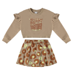 CONJUNTO INFANTIL MENINA SAIA ANIMAL PRINT EM MOLETOM MALWEE KIDS MARROM - comprar online