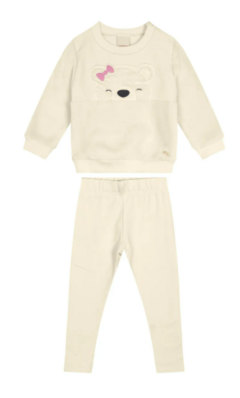 CONJUNTO MENINA BLUSÃO COM BORDADO EM PELÚCIA - CARINHOSO OFF WHITE - comprar online