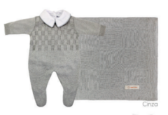 Saída de Maternidade Tricot - Cinza Quadriculada - comprar online