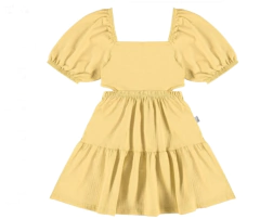 Vestido Infantil Detalhe Vazado Em Malha Texturizada Malwee Kids Amarelo