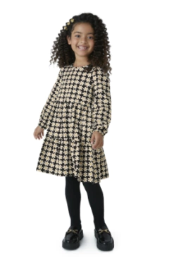 Vestido Menina Manga Longa Recortes Estampa Floral Em Algodão - Carinhoso - comprar online