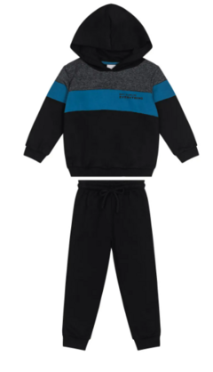 CONJUNTO MENINO BLUSÃO COM CAPUZ EM MOLETOM FLANELADO - CARINHOSO PRETO