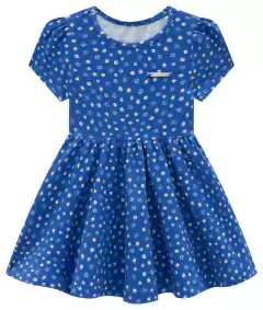 Vestido Menina Estampa Sol Em Algodão - Carinhoso Azul