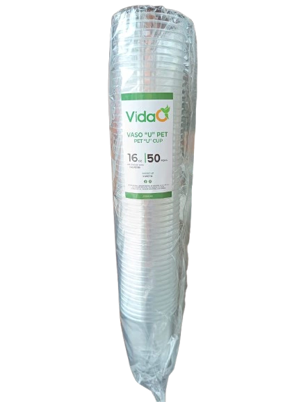 50 Vasos 16 oz en U, VidaO (Boba y Tapioca)