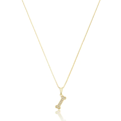 Colar Pingente Ossinho Com Zircônia Dourado