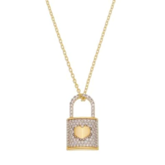 Colar Cadeado com Coração Cravejado Dourado