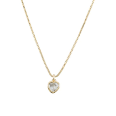 Colar Ponto de Luz Coracao Zirconia Dourado