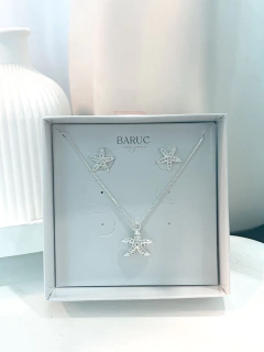 Conjunto Colar e Brinco Estrelado Mar Prata