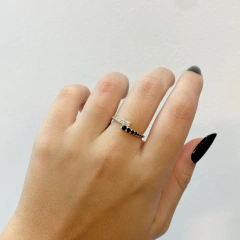 Anel Cravejado Zircônia e Pedra Azul Dourado