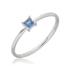 Anel Cravejado Pedra Quadrada Azul Prata