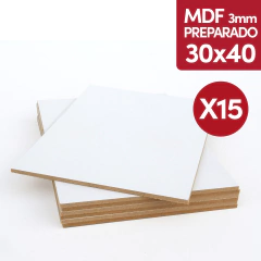 MDF 3mm Preparado 30x40 Cm Blanco Acrilico Oleo x 15