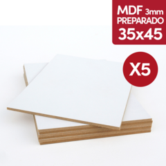 MDF 3mm Preparado 35x45 Cm Blanco Acrilico Oleo x 5