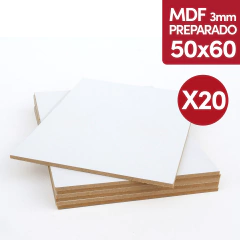 MDF 3mm Preparado 50x60 Cm Blanco Acrilico Oleo x 20