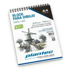 A4 90Gr Para Dibujo Liso Plantec Block Anillado Superior